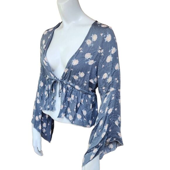 Don't Ask Why Blue & Pink Floral Tie Front Jacket (OS) - Picture 1 of 5